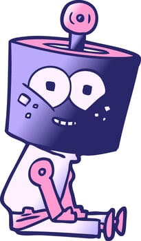 A cartoon robot with a purple head and pink body vector