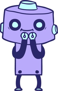 A cartoon purple robot with a face covering his eyes vector