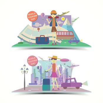 World Tourism Day illustration with travelers vector