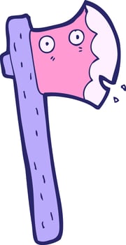 A cartoon axe with a pink handle and purple handle vector