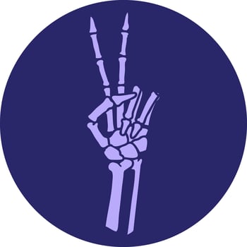 A purple hand with bones and a peace sign vector