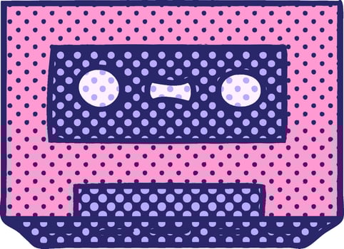 A pink and purple polka dot patterned bag with a cassette player vector