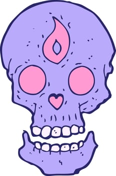 A purple skull with pink eyes and a heart vector