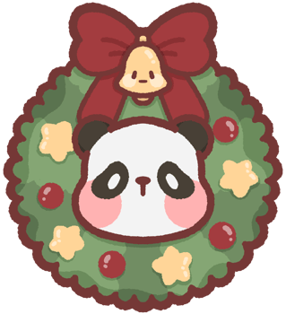 Panda wearing a Christmas wreath png