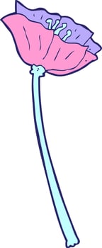 A cartoon flower with a blue stem and pink petals vector