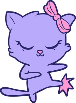 A cartoon purple cat with a bow and pink star vector