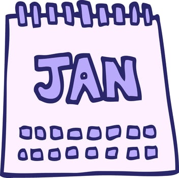 cartoon doodle calendar showing month of january in bright neon color vector