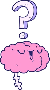 cartoon curious brain in bright neon color vector