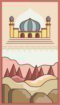 cartoon mosque kids prayer mat vector