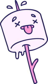 cartoon marshmallow impaled on a campfire stick in bright neon color vector
