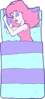 cartoon sleeping woman in bright neon color vector