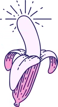 illustration of a traditional tattoo style peeled banana in bright neon color vector
