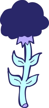 A cartoon flower with purple leaves and a black cloud vector