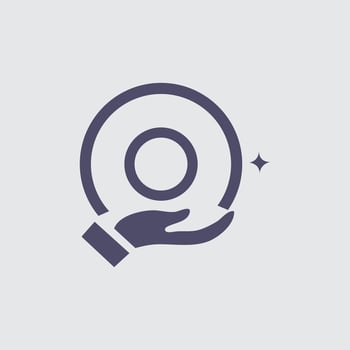 a hand holding a disk icon vector