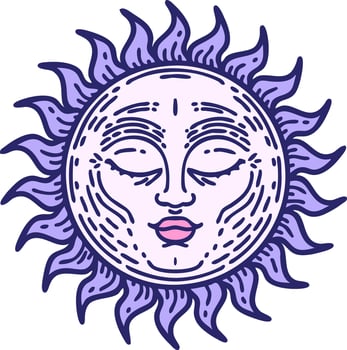 Sun with face and purple hair icon illustration vector