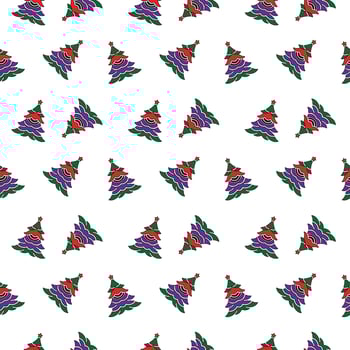 Seamless Pattern of Decorative Christmas Trees with Star on White Background. vector