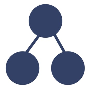 Abstract illustration of a simple hierarchical structure represented by three interconnected circles in a dark blue shade on a white background. vector
