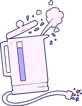 cartoon electric kettle boiling in bright neon color vector