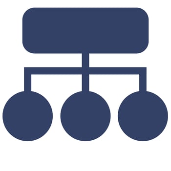 Abstract illustration of a hierarchical structure with rounded shapes, representing a network or organizational chart, in a dark blue color palette. vector