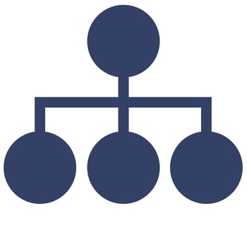 Abstract illustration of a hierarchical structure represented by interconnected circles in a dark blue color scheme, suitable for organizational charts or network diagrams. vector
