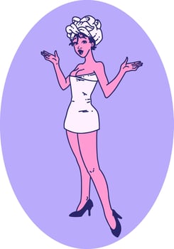 tattoo in traditional style of a pinup girl in towels in bright neon color vector