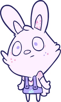 cute cartoon rabbit shrugging shoulders in bright neon color vector