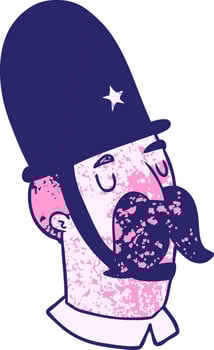 cartoon policeman with mustache in bright neon color vector