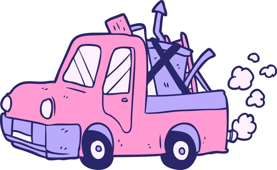 A pink truck with tools in the back vector