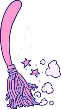 A pink broom with stars and clouds vector