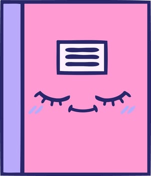 A pink notebook with eyes closed and a smile vector