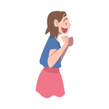 Happy Surprised Girl, Emotional Reaction Concept, Astonished and Amazed Person Cartoon Style Illustration vector