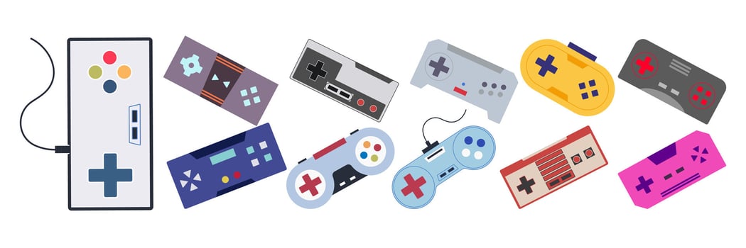 Various video game controllers in flat design vector
