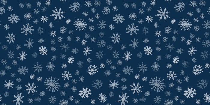 Snow Seamless Pattern. Winter hand drawn snowflakes endless background. New Year and Christmas holiday banner poster card print wrapping paper. Snowfall on dark blue night backdrop. Flat style. vector