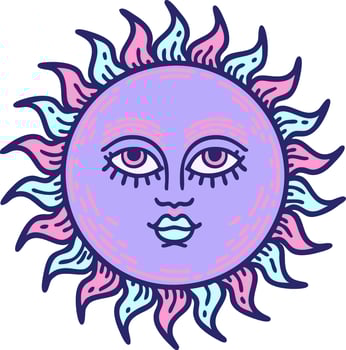 A sun with a face and eyes in a cartoon style vector