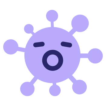 A purple virus with a face and eyes png