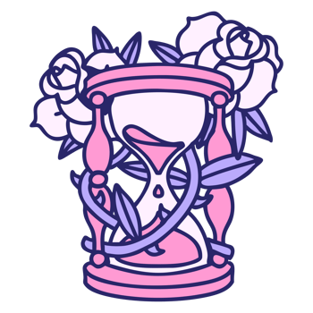 A pink hourglass with roses in it png