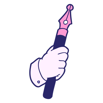 A hand holding a pen in a cartoon style png