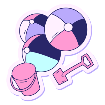 A sticker with beach balls and a bucket png