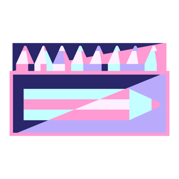 A pink and blue box with pencils inside png