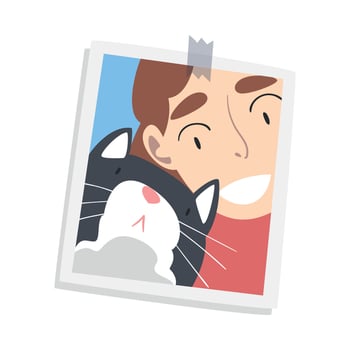 Photographic Print or Selfie Picture with Smiling Woman Face and Cat on It Illustration vector