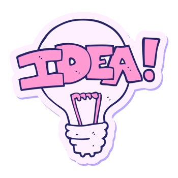 A sticker with the word idea written on it png