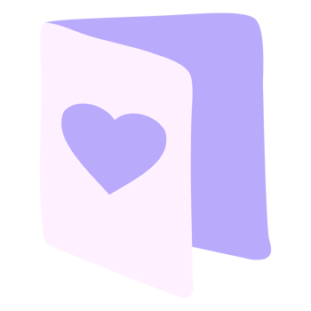 A purple heart is shown in the middle of a white envelope png
