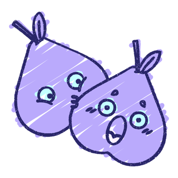 Two purple pear shaped objects with eyes and mouths png