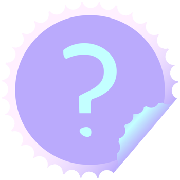 circular peeling sticker cartoon of a question mark in bright neon color png