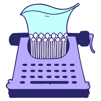 A typewriter with a blue cover and a bunch of pencils png