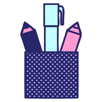 A pencil case with polka dots and a pen png