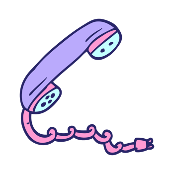cartoon doodle telephone handset in bright neon color png