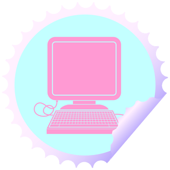 computer with mouse and screen circular peeling sticker in bright neon color png