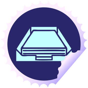 circular peeling sticker cartoon of a in box in bright neon color png