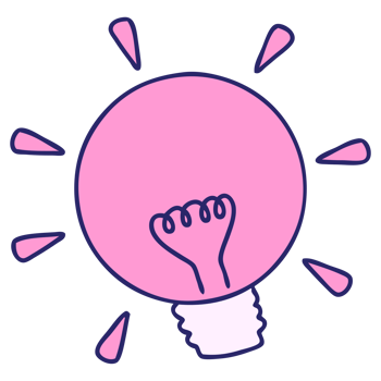 A pink light bulb with a hand coming out of it png